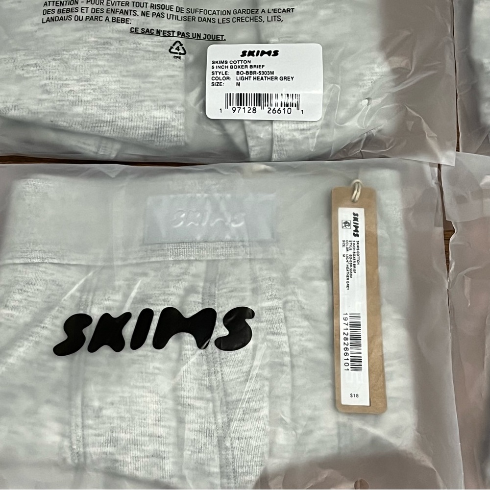 Skims Men’s Light Heather Grey 5 Inch Cotton Boxer Briefs (4 PAIR BUNDLE)